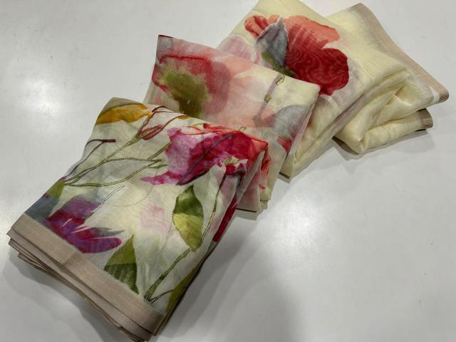 Handloom linen floral digital print saree surat wholesale market