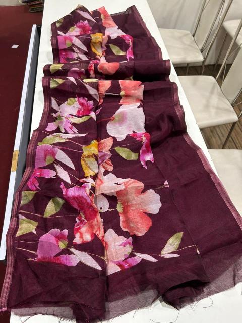 Handloom linen floral digital print saree surat wholesale market