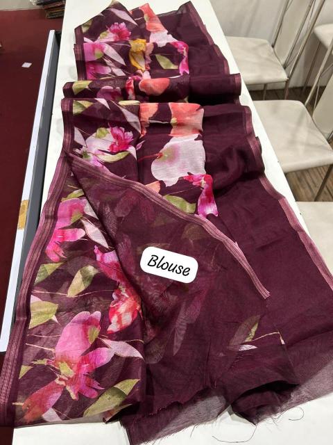 Handloom linen floral digital print saree surat wholesale market