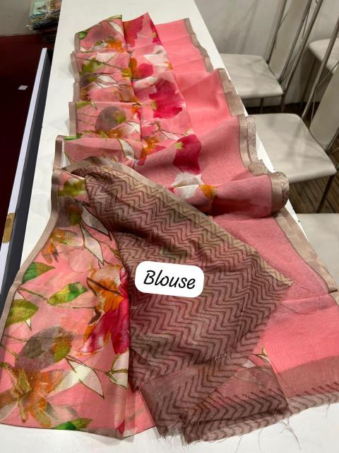 Handloom linen floral digital print saree surat wholesale market