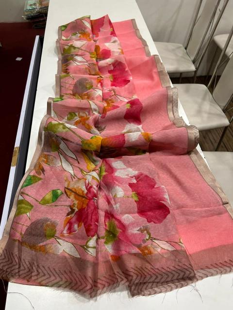 Handloom linen floral digital print saree surat wholesale market