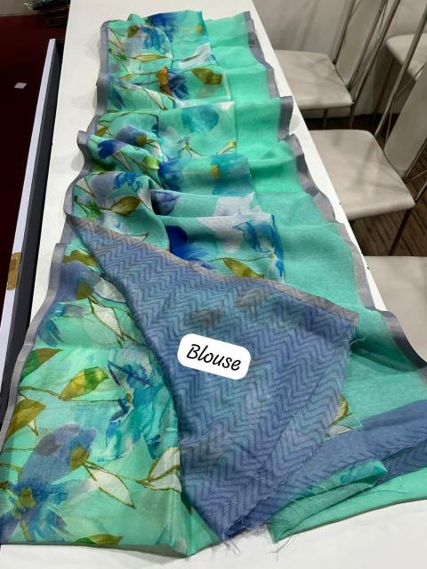 Handloom linen floral digital print saree surat wholesale market