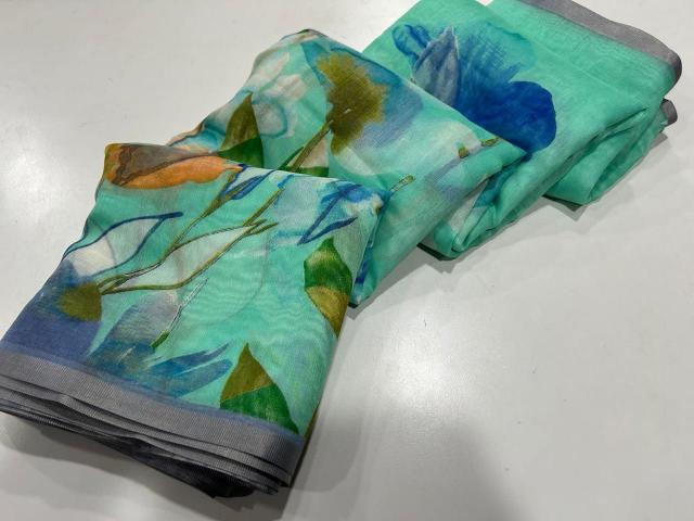 Handloom linen floral digital print saree surat wholesale market