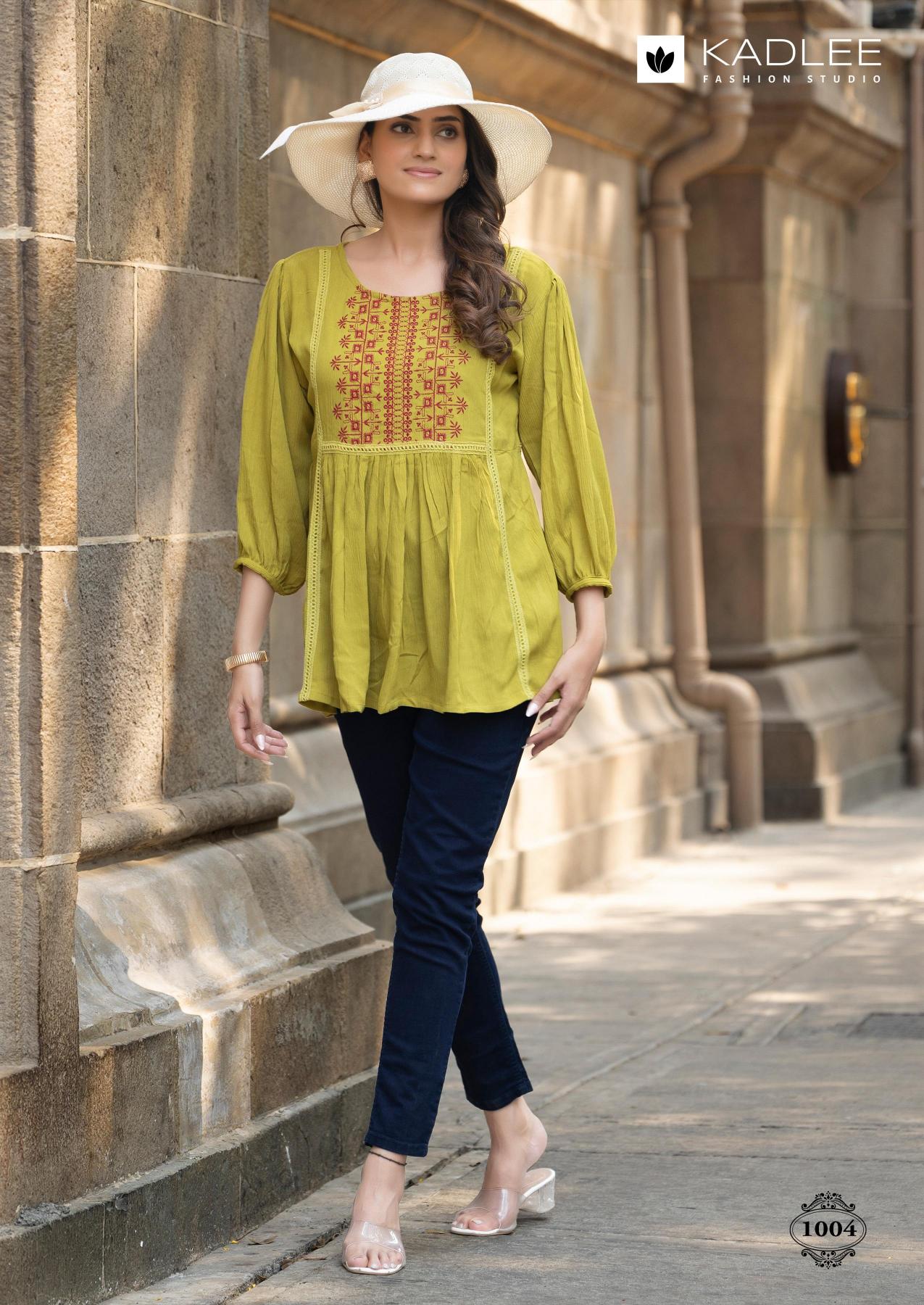 Kadlee crystal rayon wrinkle short top catalog jaipuri short kurtis wholesale