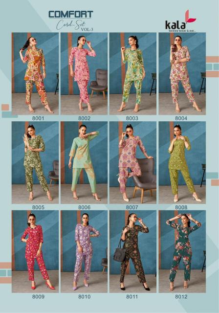 Kala comfort vol-3 cotton printed catalog modest co ord sets india