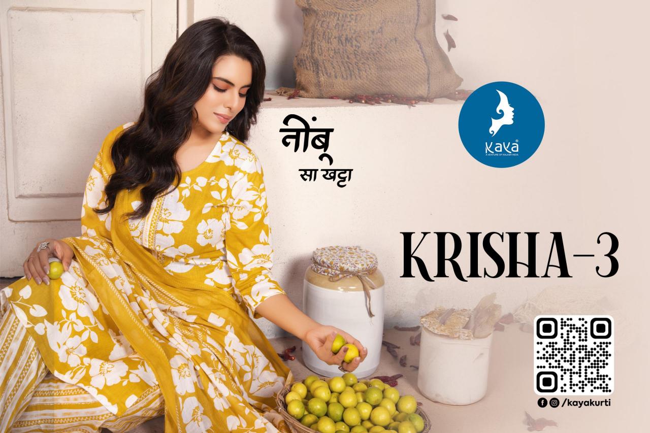 Kaya kurti krisha 3 straight cut 3 pcs cotton print catalog best kurtis brand in india