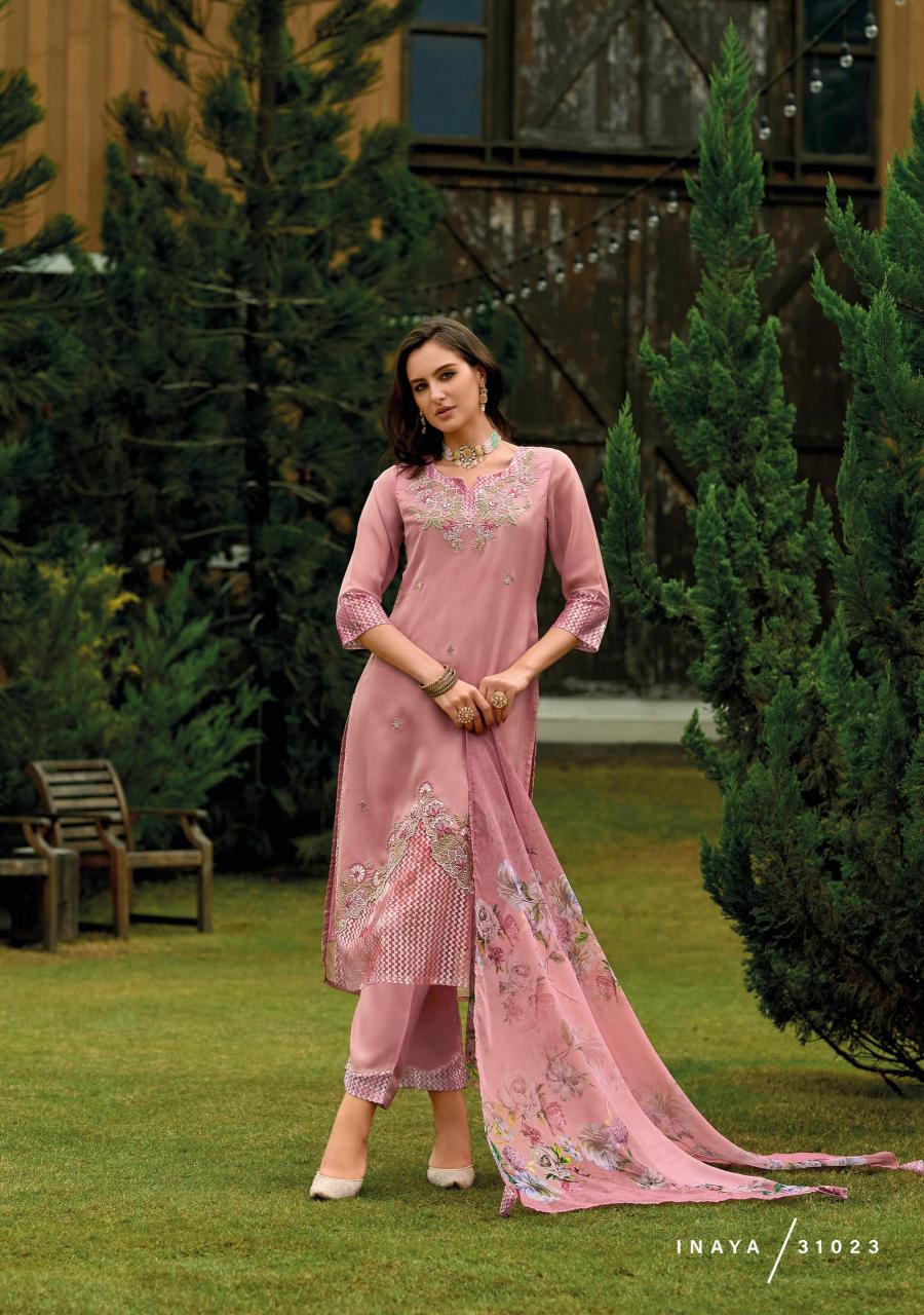 Lady leela inaya 2 handwork on organaza top bottom dupatta branded kurtis manufacturers in india