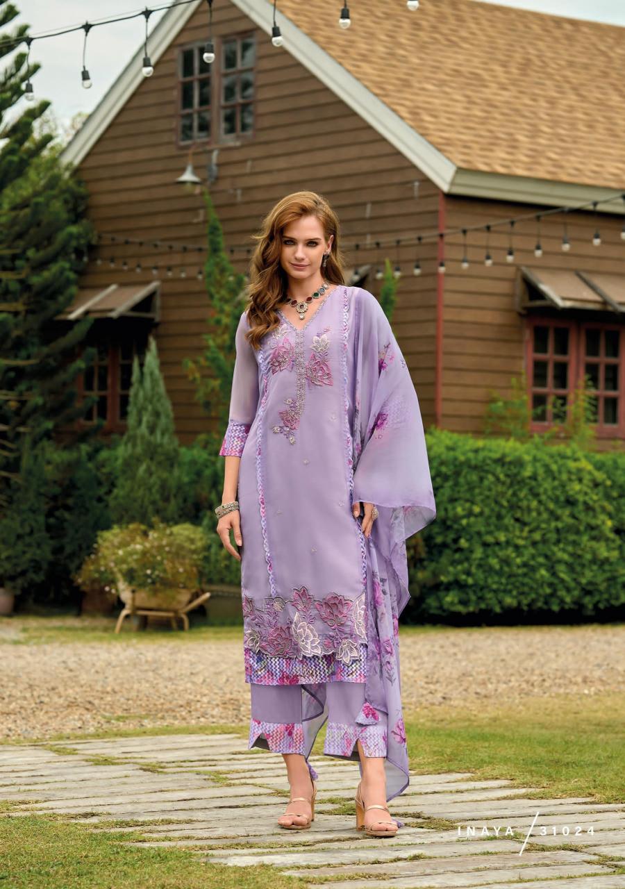 Lady leela inaya 2 handwork on organaza top bottom dupatta branded kurtis manufacturers in india