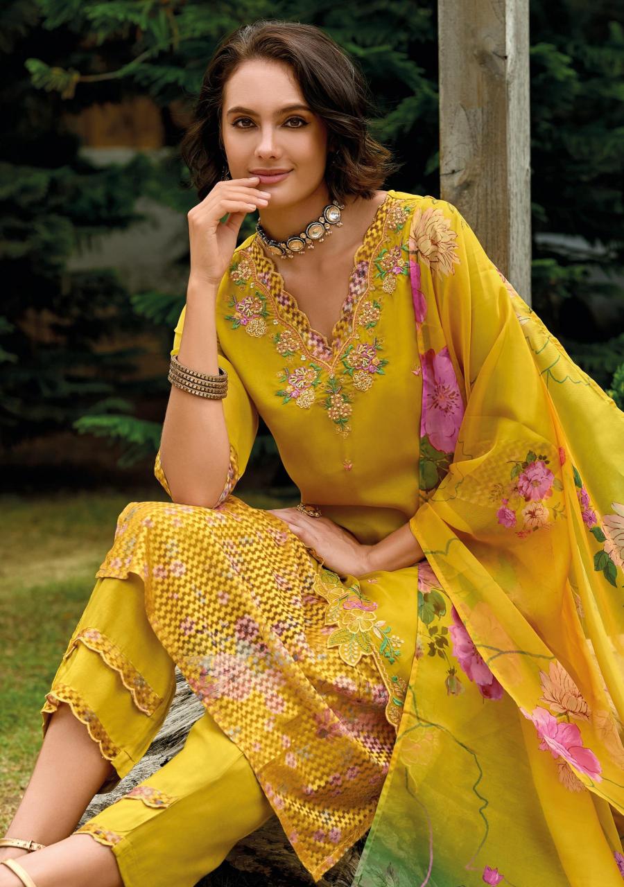 Lady leela inaya 2 handwork on organaza top bottom dupatta branded kurtis manufacturers in india