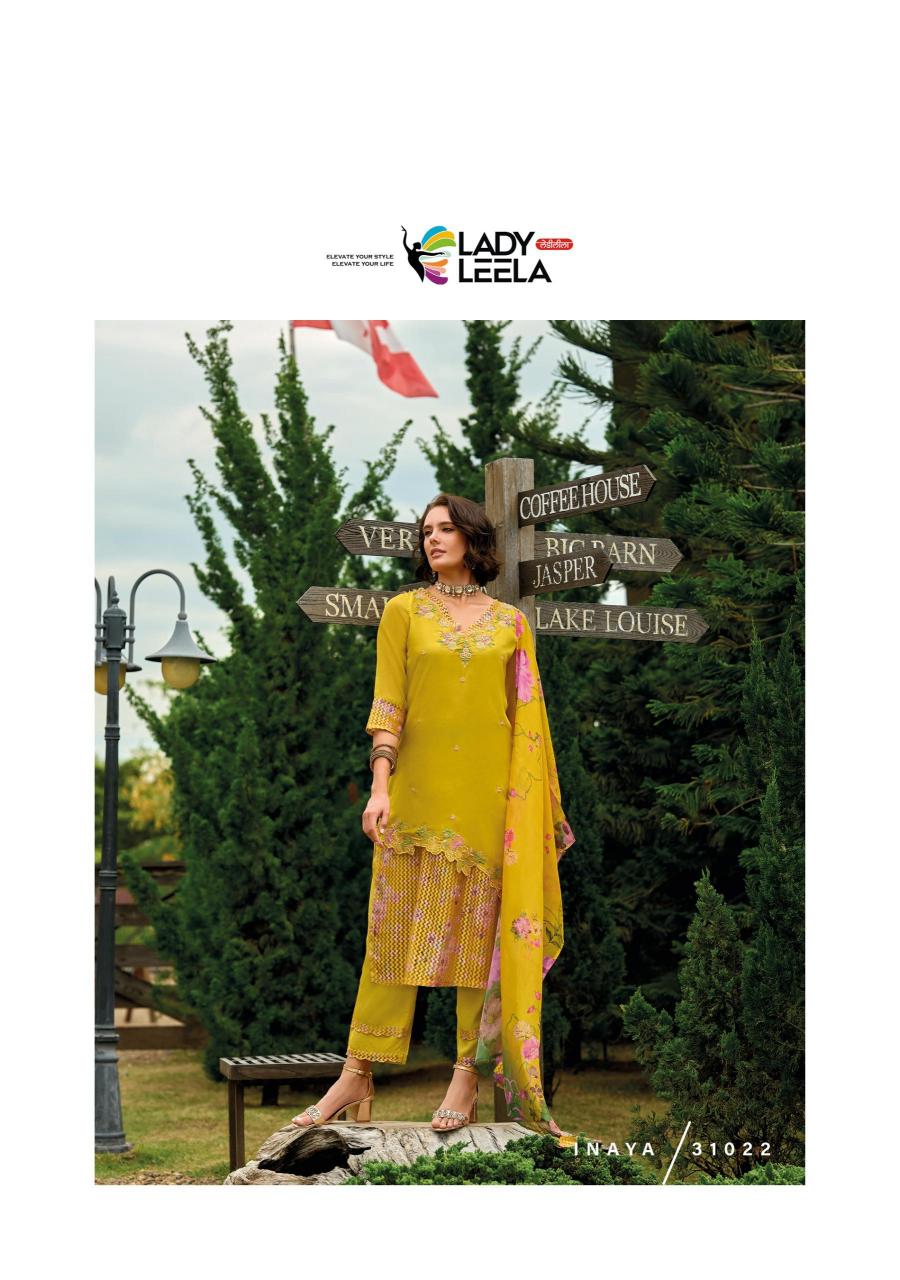 Lady leela inaya 2 handwork on organaza top bottom dupatta branded kurtis manufacturers in india