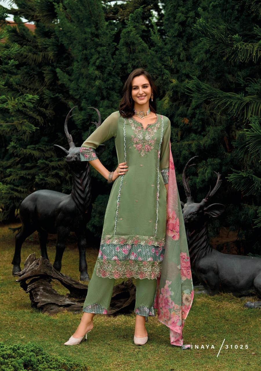 Lady leela inaya 2 handwork on organaza top bottom dupatta branded kurtis manufacturers in india