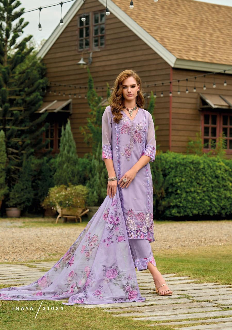 Lady leela inaya 2 handwork on organaza top bottom dupatta branded kurtis manufacturers in india