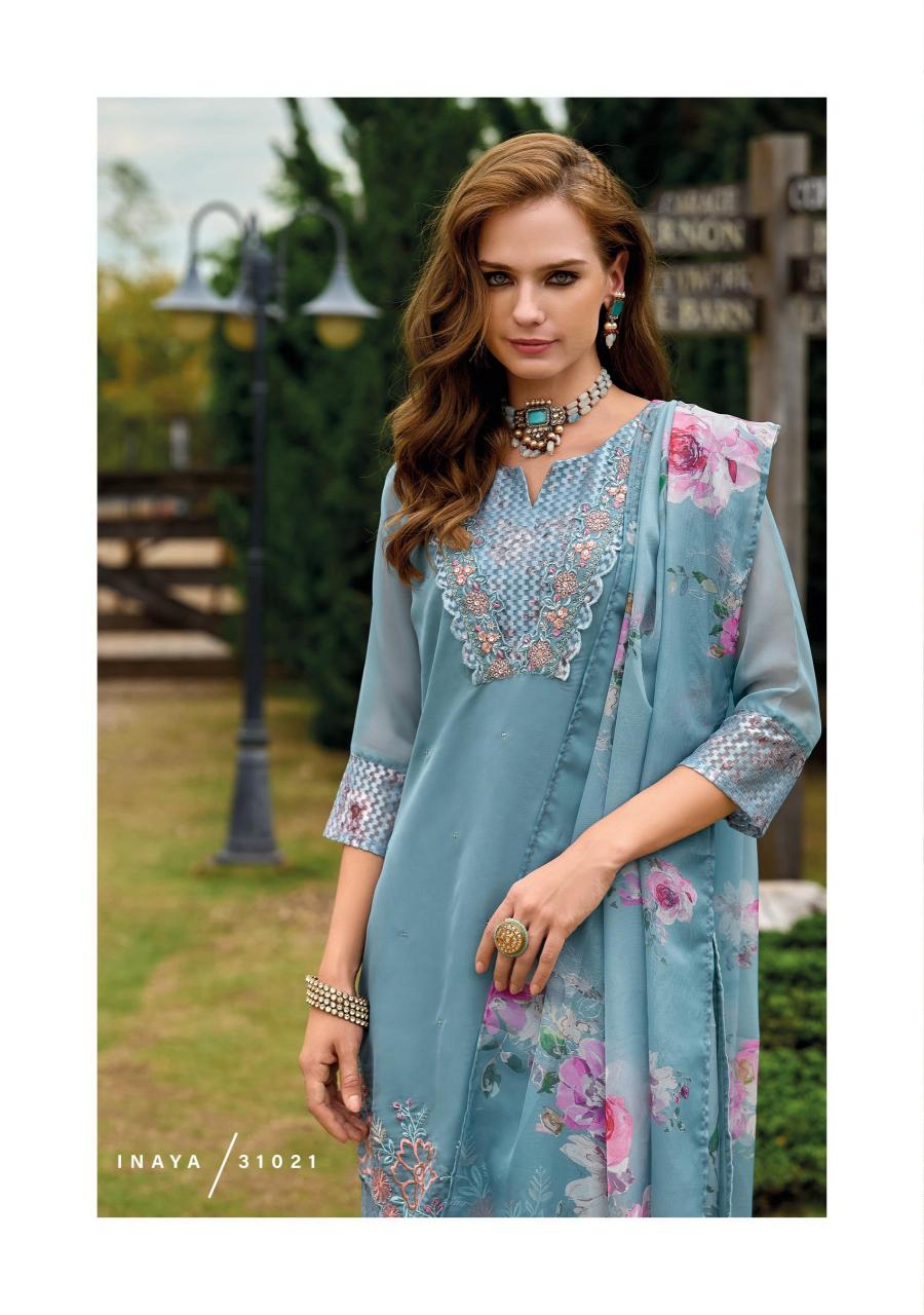 Lady leela inaya 2 handwork on organaza top bottom dupatta branded kurtis manufacturers in india