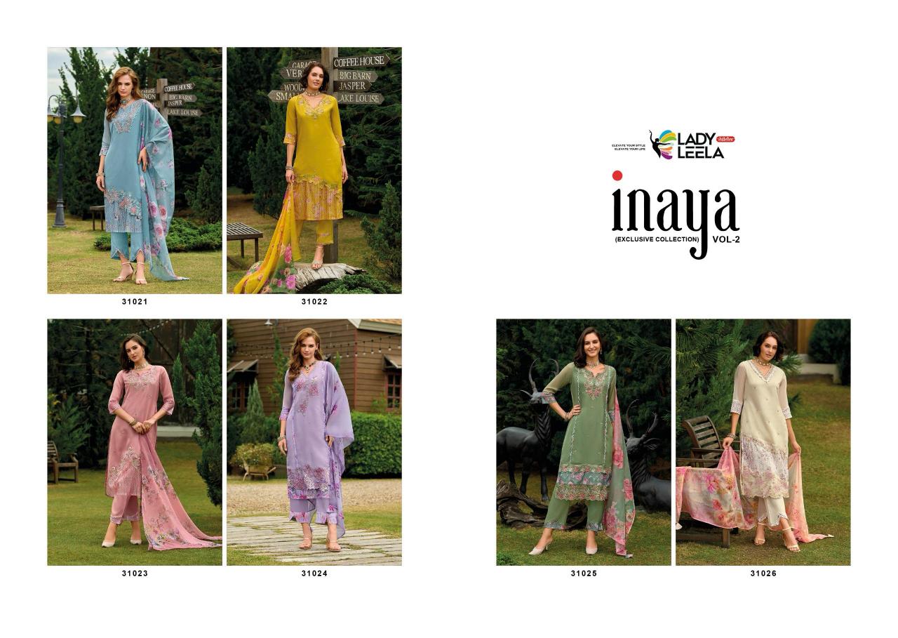 Lady leela inaya 2 handwork on organaza top bottom dupatta branded kurtis manufacturers in india