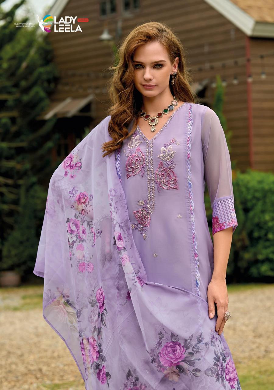 Lady leela inaya 2 handwork on organaza top bottom dupatta branded kurtis manufacturers in india