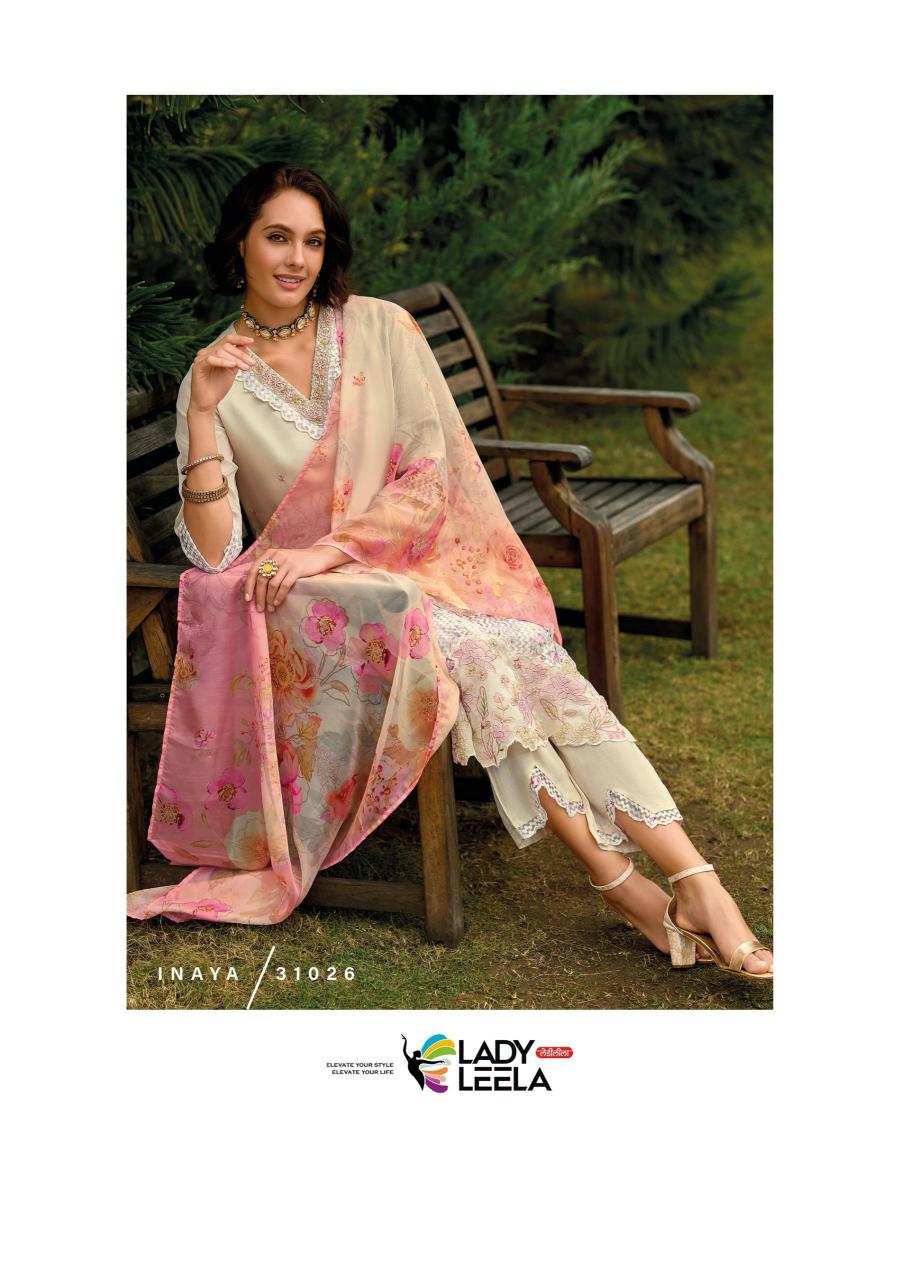 Lady leela inaya 2 handwork on organaza top bottom dupatta branded kurtis manufacturers in india