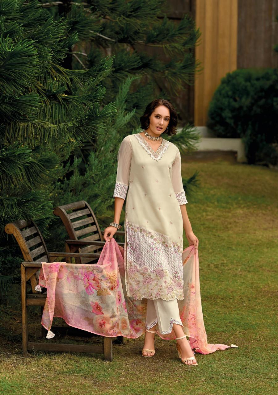 Lady leela inaya 2 handwork on organaza top bottom dupatta branded kurtis manufacturers in india