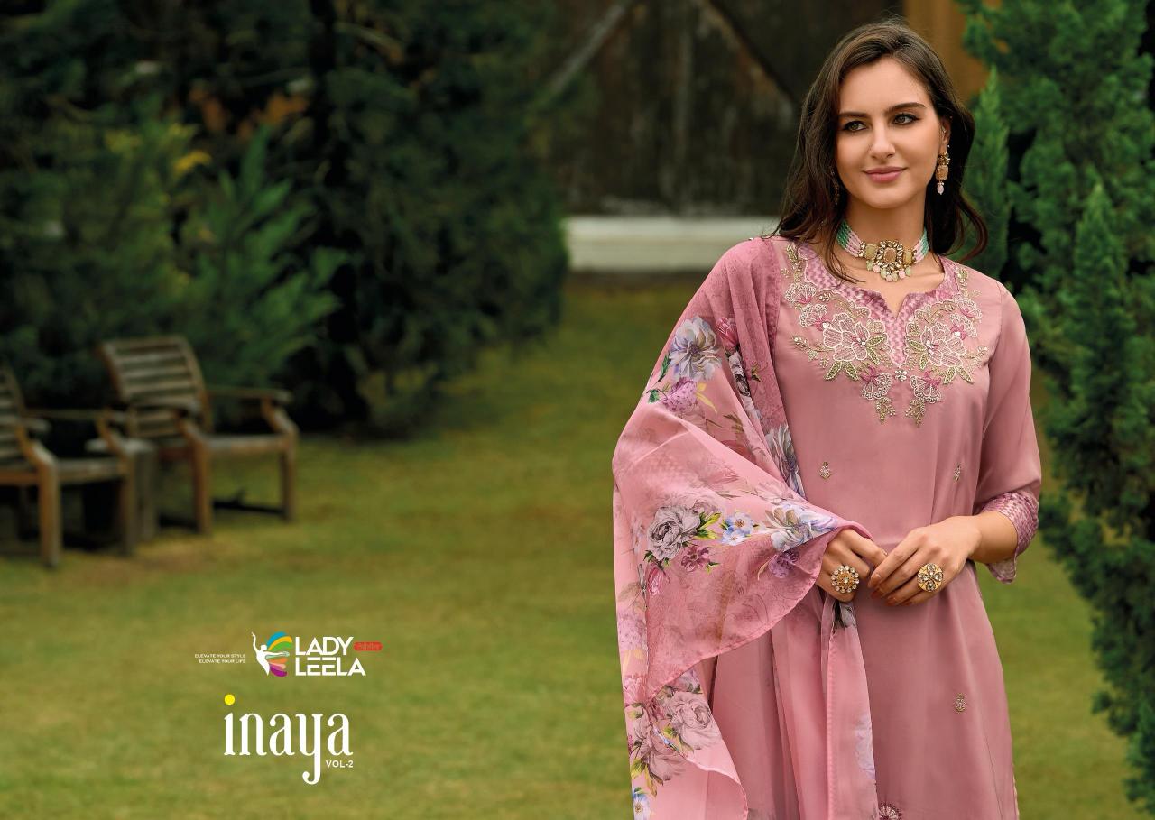Lady leela inaya 2 handwork on organaza top bottom dupatta branded kurtis manufacturers in india