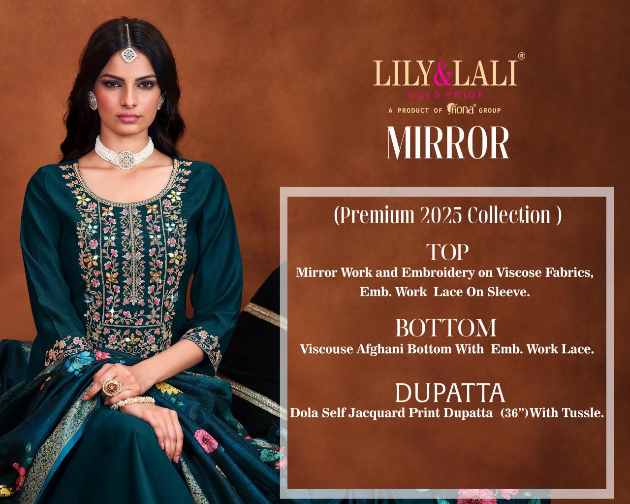 Lily & lali mirror real mirror work on viscose top bottom dupatta kurti manufacturer in india