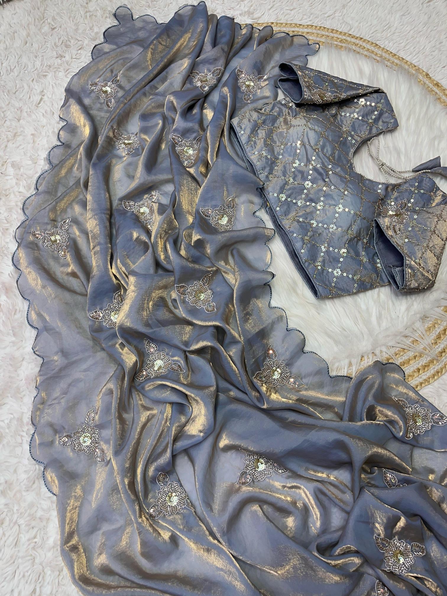 Mahaveer silks fendi satin sequence work butta saree surat wholesale market