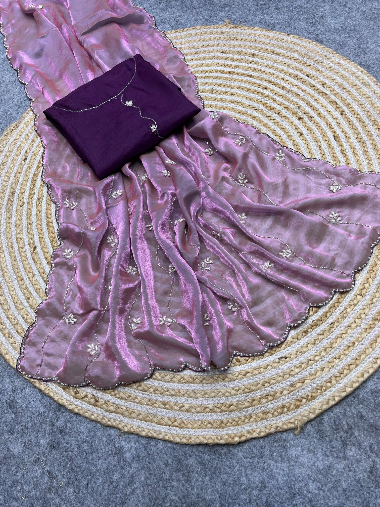 Mahaveer silks soft fendi satin handwork with khatli work saree surat wholesale market