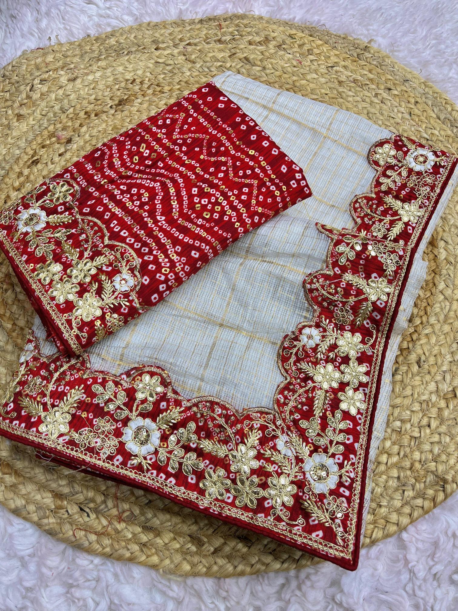 Mahaveer silks soft kota doriya white bandej gotapatti saree wholesale market surat
