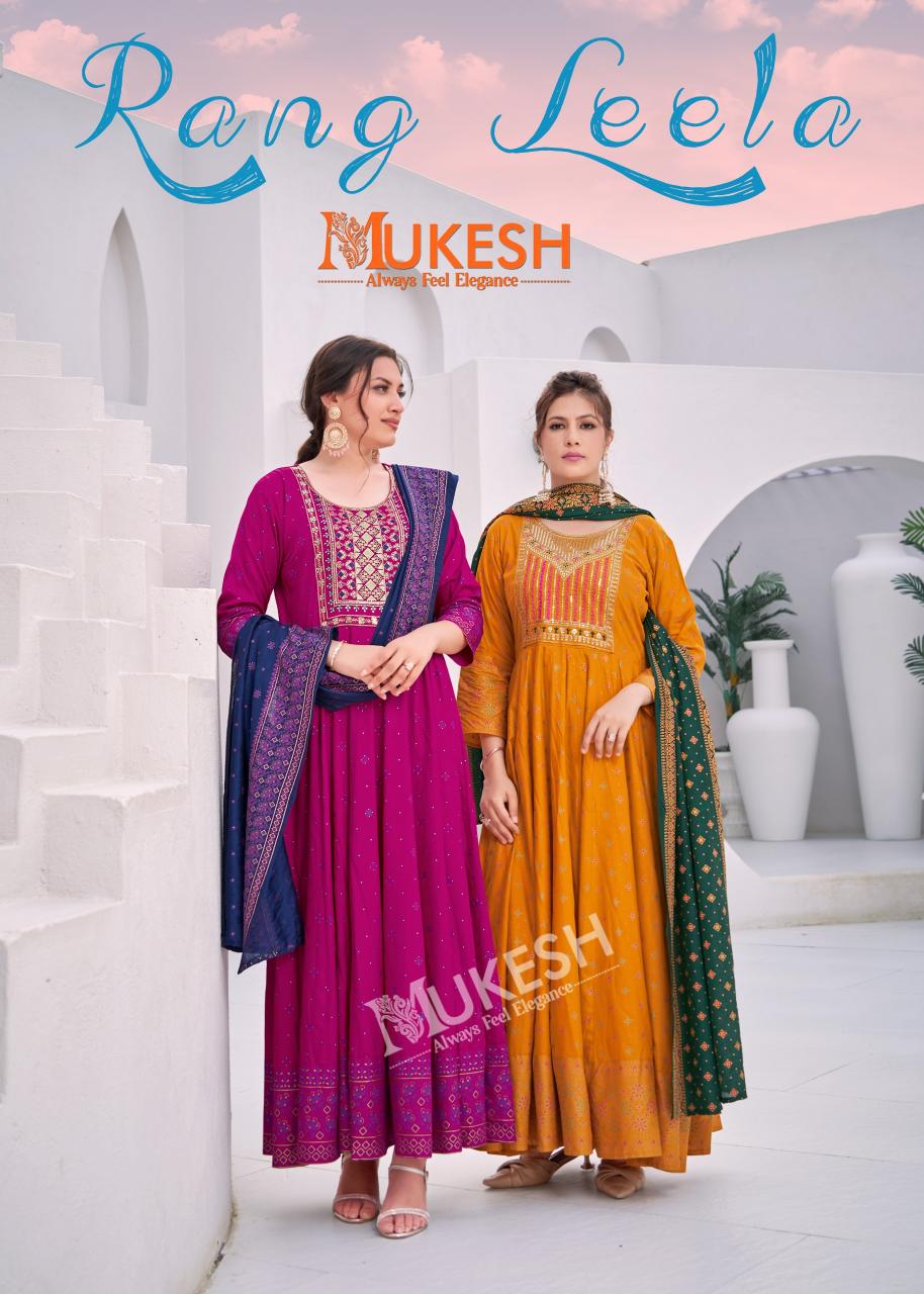 Mukesh rang leela rayon with color foil 3 pcs designer kurtis price in India