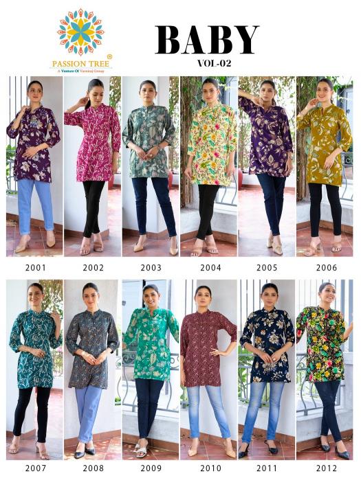 Passion tree baby vol 2 reyon fabric short top branded kurtis wholesale