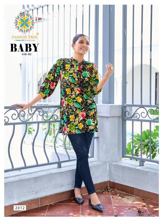 Passion tree baby vol 2 reyon fabric short top branded kurtis wholesale