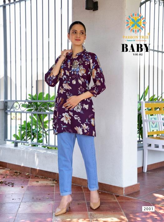 Passion tree baby vol 2 reyon fabric short top branded kurtis wholesale