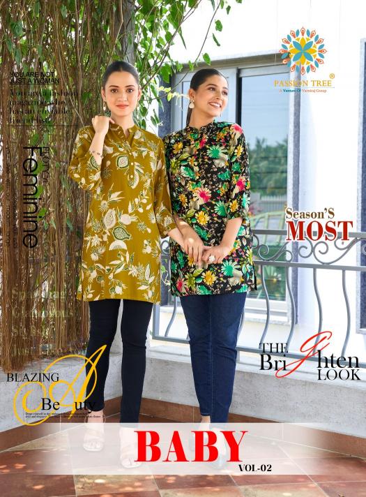 Passion tree baby vol 2 reyon fabric short top branded kurtis wholesale