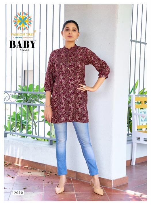 Passion tree baby vol 2 reyon fabric short top branded kurtis wholesale