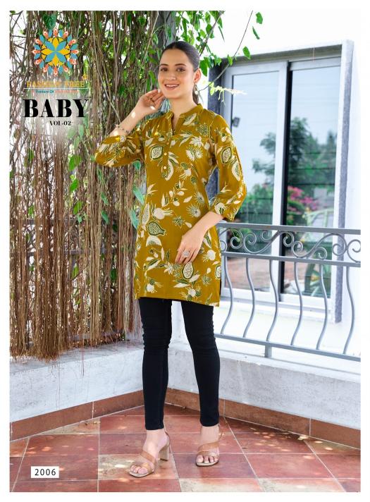 Passion tree baby vol 2 reyon fabric short top branded kurtis wholesale