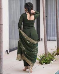 Presenting green color roman silk 3 pcs anarkali kurti manufacturing company