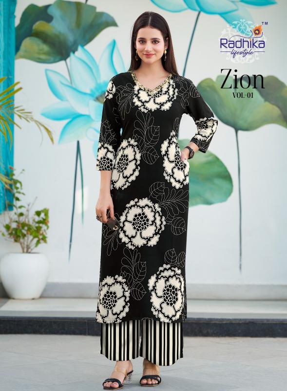 Radhika lifestyle zion vol 1 catalog summer reyon foil print co ord set wholesale