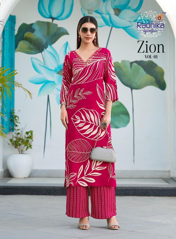 Radhika lifestyle zion vol 1 catalog summer reyon foil print co ord set wholesale