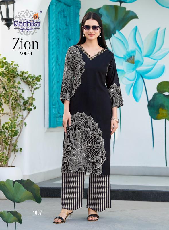 Radhika lifestyle zion vol 1 catalog summer reyon foil print co ord set wholesale