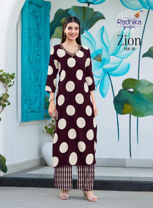 Radhika lifestyle zion vol 1 catalog summer reyon foil print co ord set wholesale