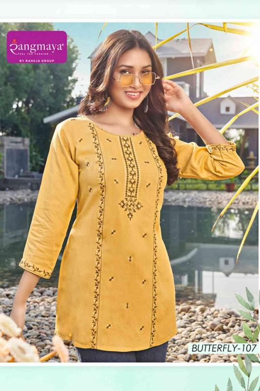 Rangmaya butterfly rayon short kurti catalog indian design