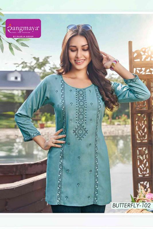Rangmaya butterfly rayon short kurti catalog indian design