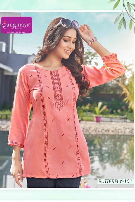 Rangmaya butterfly rayon short kurti catalog indian design