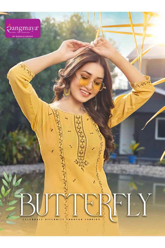 Rangmaya butterfly rayon short kurti catalog indian design