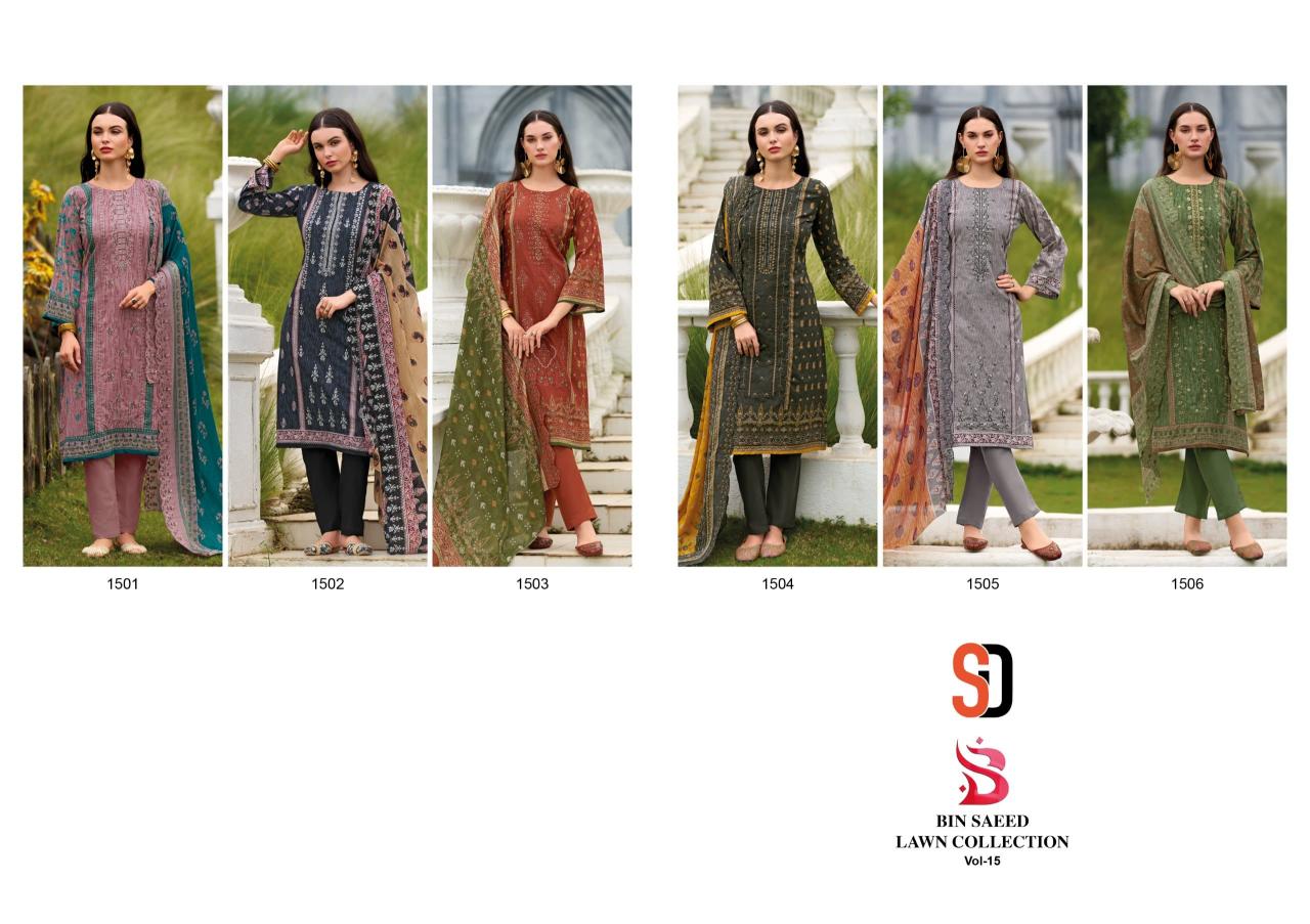 Sharadddha designer bin saeed vol 15 pure cotton Indian mode catalog best dress material brand in india
