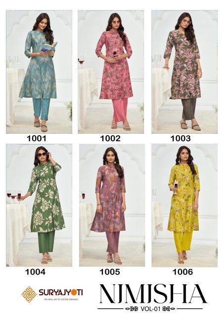 Suryajyoti nimisha vol-1 A-line style roman vertigan printed coord set branded kurtis