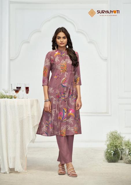Suryajyoti nimisha vol-1 A-line style roman vertigan printed coord set branded kurtis