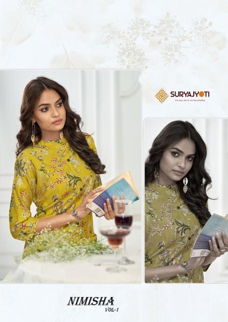 Suryajyoti nimisha vol-1 A-line style roman vertigan printed coord set branded kurtis