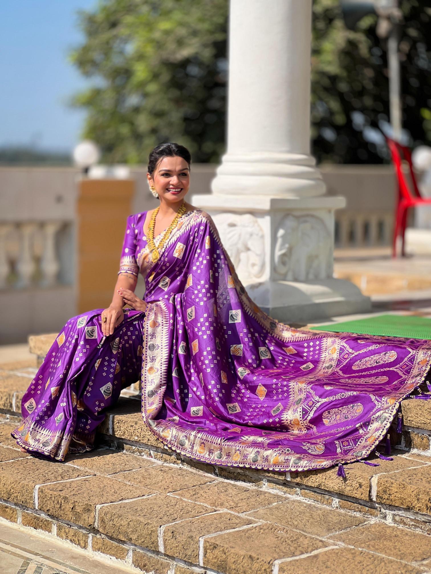 Swastik pure viscous dolla silk swastik & kalash design saree catalog wholesale online shopping