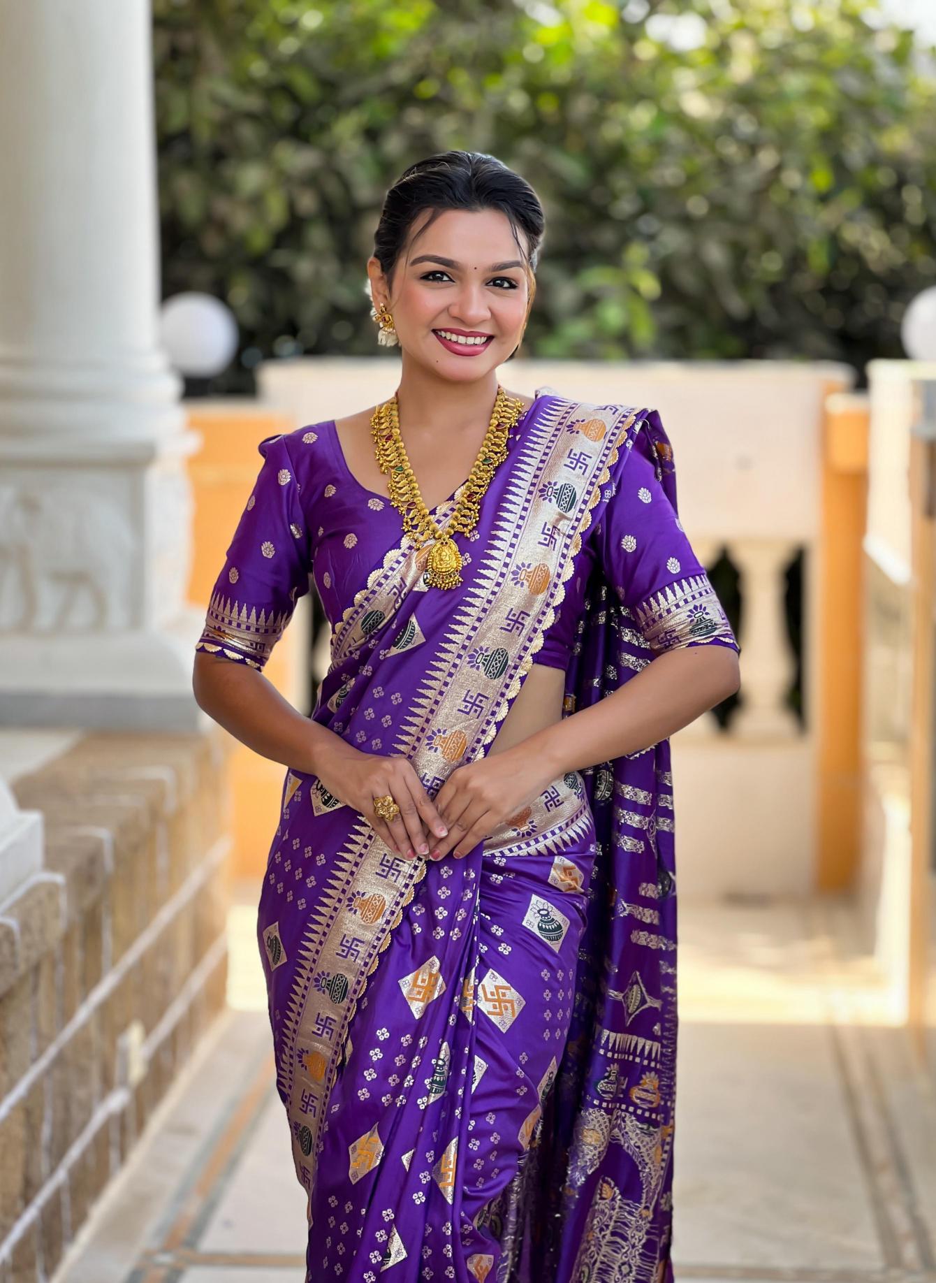 Swastik pure viscous dolla silk swastik & kalash design saree catalog wholesale online shopping