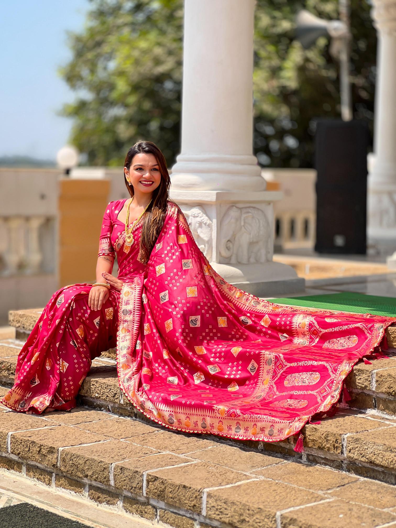 Swastik pure viscous dolla silk swastik & kalash design saree catalog wholesale online shopping