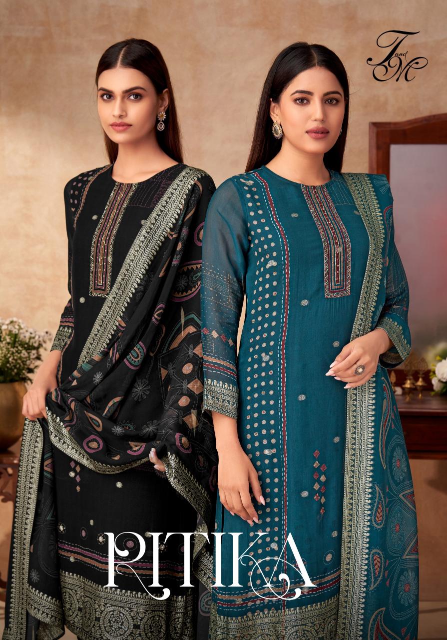 T&M RITIKA ORGANZA FANCY JAQUARD indian dress materials online shopping